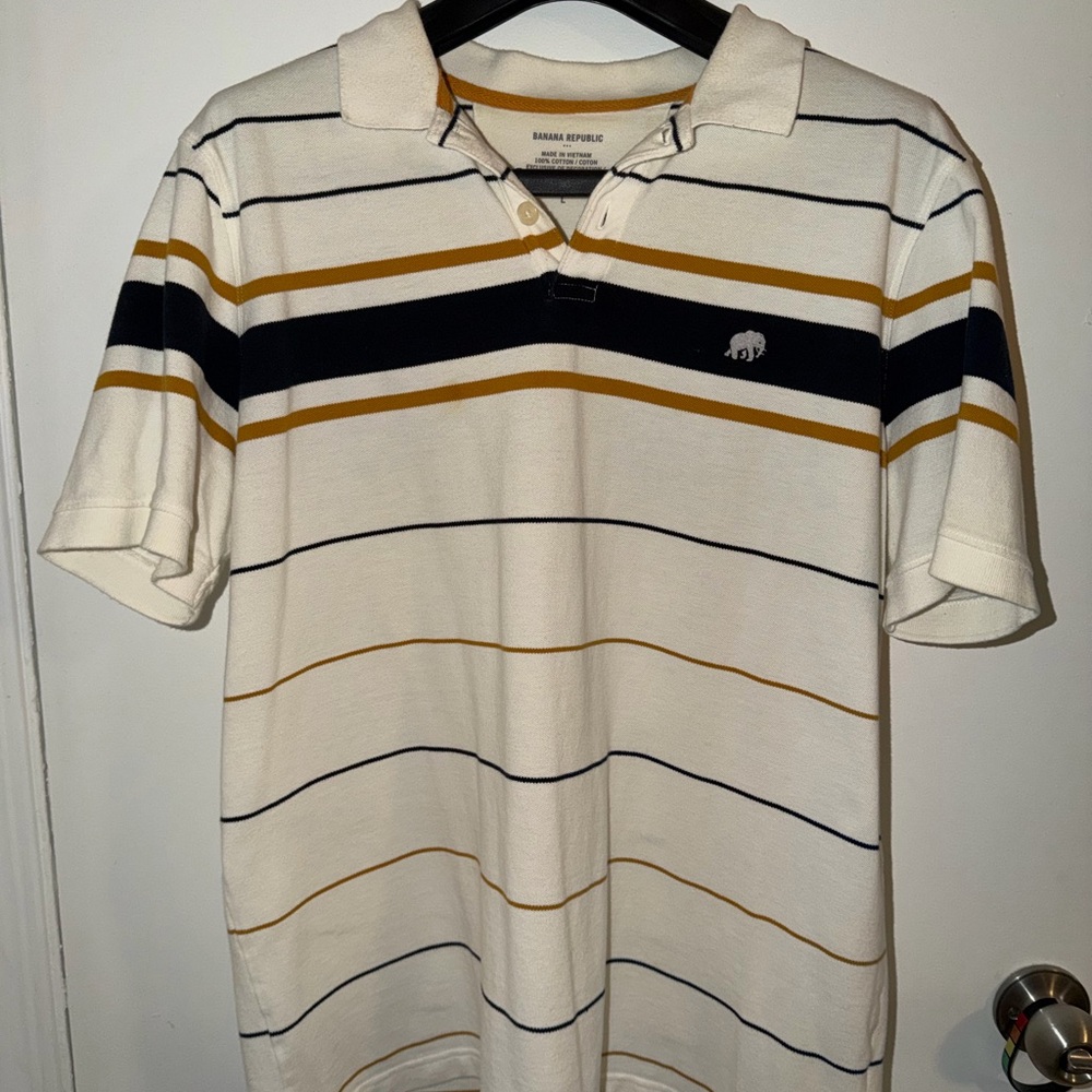Banana Republic Men's Polo Shirt - Cream, Black, Gold Stripes
